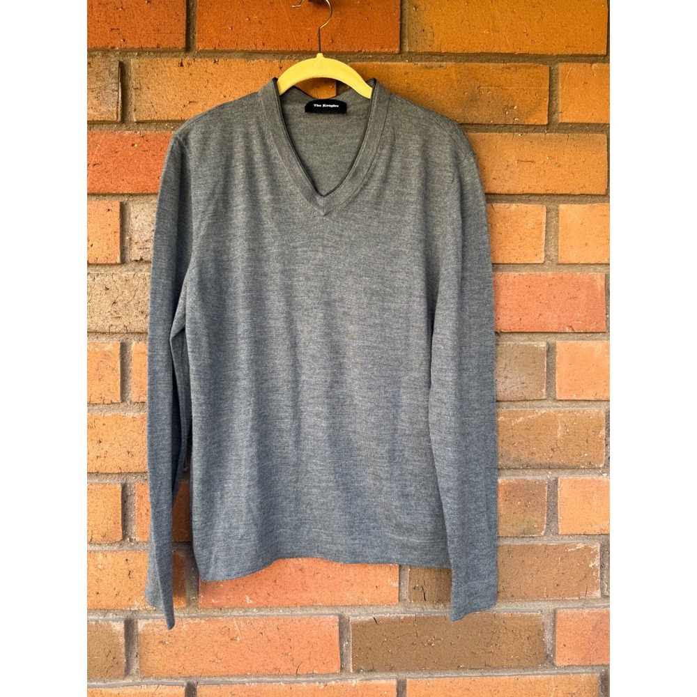 The Kooples Merino‎ Wool Sweater Lambskin Trim Designer Modern | Gray | Medium